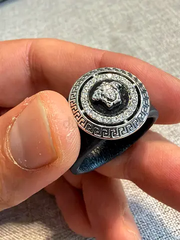 VERSACE Medusa Signet Ring Greca Silver Tone