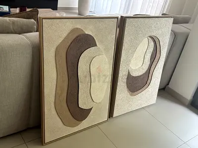 Pair of Textured Abstract Layered Wall Art Panels (Neutral Tones)