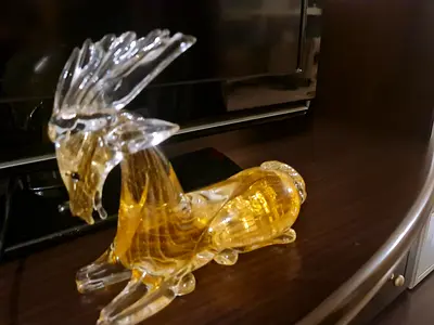 Flawless Vintage 1960s Murano Glass Capricorn Ibex by Seguso - Gold Dust Aventurine