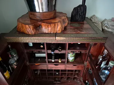 Solid Wood Wine Cabinet with Built-in Rack and Storage
