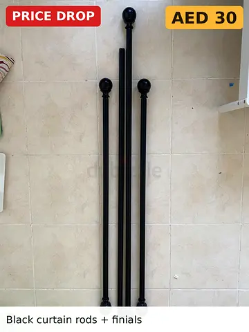 Black curtain rod kit with ball finials