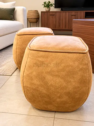 2 Home Centre Mie Fabric Ottomans - Brown - Excellent Condition