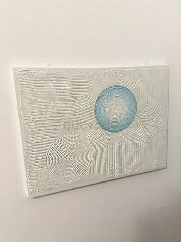 Minimal Textured Abstract Canvas Painting with Blue Circular Accent