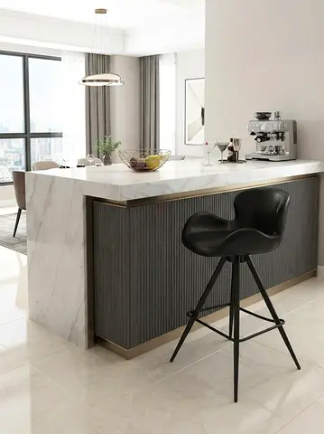 2 x Marina Home Modern Black Leather Bar Stool with Backrest