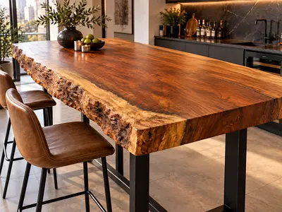 American Black Walnut - Solid Live-Edge Wooden Bar/Desk/Dining Table - Rustic Modern (9k AED each)