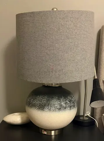 Set of 2 Grey fabric shade table lamp with ceramic base