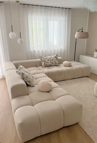 Modern Cream Modular Sofa Set - 3-Piece Tufted Lounge