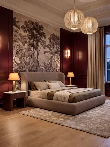 Modern upholstered king bed with optional bedside tables