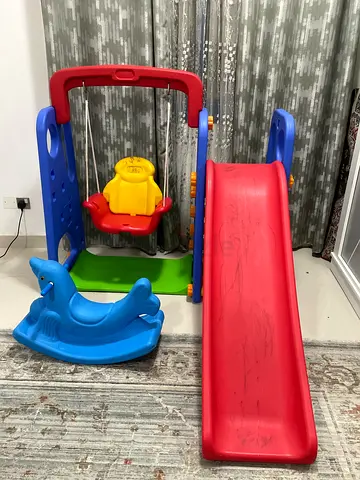 Kids indoor plastic slide with swing and rocker - good used condition