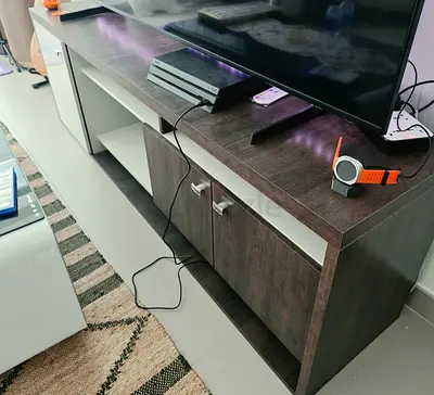 Dark wood TV entertainment unit with storage cabinet - good condition