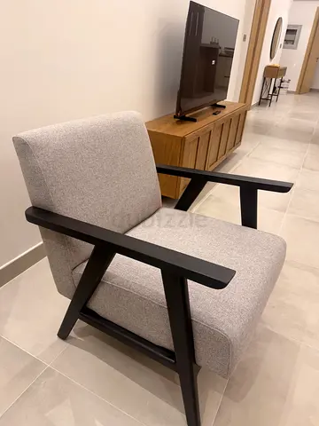 Modern Grey Accent Armchair with Black Wooden Frame
