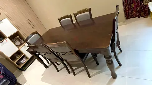 Solid Wood 6-Seater Dining Table with Chairs - Good Condition