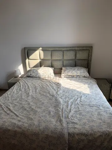 Grey-Green Upholstered Bed 180 × 200 cm with 2 Bedside Tables