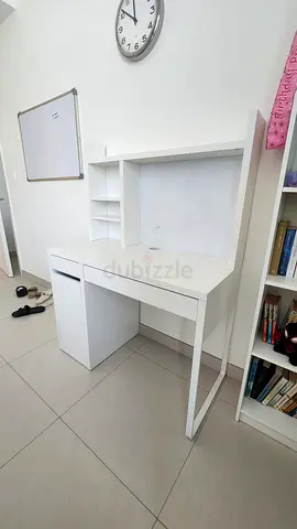 White modern study desk with shelves and drawer - good condition