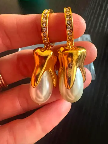 Schiaparelli Gold-tone pearl drop earrings with crystal hoops