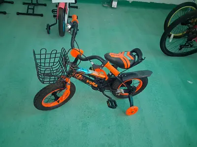 Kids' Orange & Black 12" Bicycle with Training Wheels and Basket
