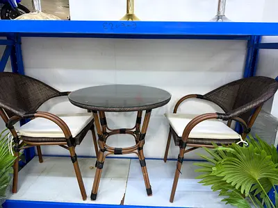 2-Seater Outdoor Bistro Set with Glass Top Table and Cushioned Chairs