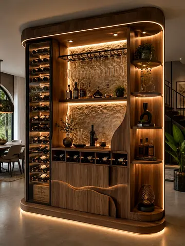 Custom Wooden Wine & Bar Cabinet with LED Lighting