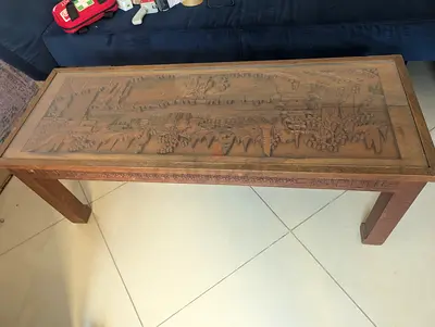 Hand-carved coffee table, made to order in Kuala Lumpur, 1970s