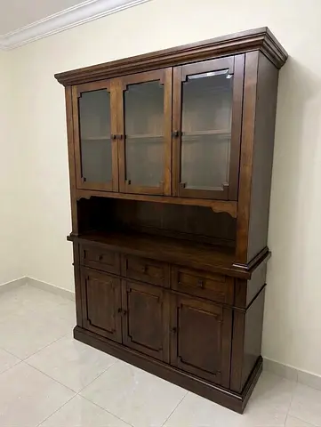 Wood Display Cabinet - Dark Brown, Good Condition