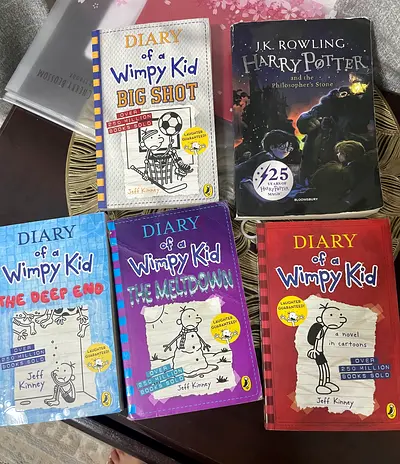 Set of 5 Children’s Books — Diary of a Wimpy Kid (4) + Harry Potter and the Philosopher's Stone