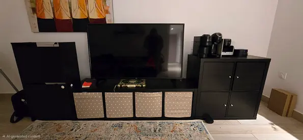 IKEA black TV unit and matching storage cabinets - set in good condition, TV included