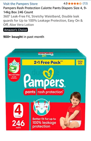 Pampers Pants Rash Protection Size 4 (9-14kg) - 246 Pack (Giga Box) 2 diapers used