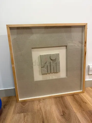 Framed Minimalist Relief Art - Neutral Textile Mat, Wooden Frame