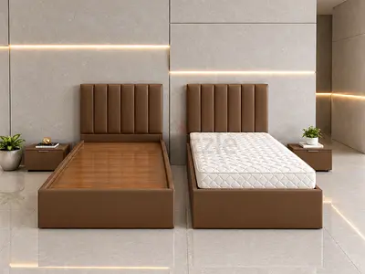 New Modern Brown Single Bed with Headboard