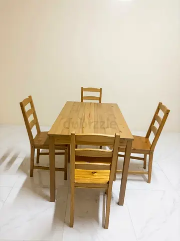 Solid Wood 4-Seater Dining Table with Chairs - Light Pine