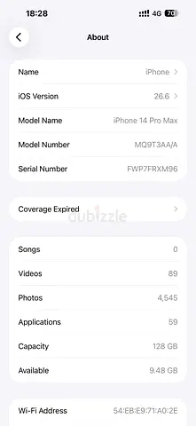iPhone 14 Pro Max 128GB (iOS 26.6) - Good Condition 0557989358