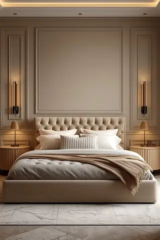 Beige Tufted King Bed with Headboard