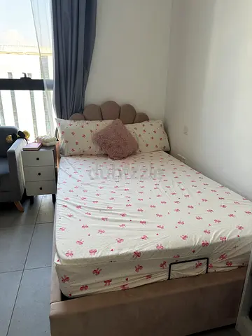 Queen size upholstered bed frame with mattress and headboard - light beige (120*cm- 200*cm)