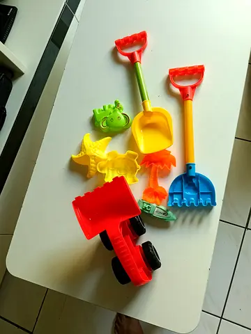 Kids beach sand toys set — shovels, rakes, molds and toy dump truck
