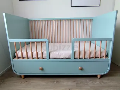 Ikea Convertible toddler crib bed with storage drawer - mint green wooden crib/sofa
