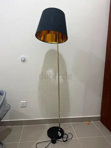 Pan emirates - Black & Gold Floor Lamp with Fabric Shade - Good Condition