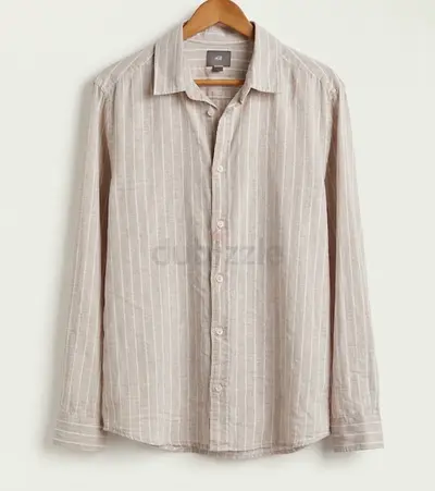 Beige striped long-sleeve linen shirt