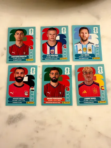 Set of 6 Soccer World Cup Player stickers — Mixed Teams, Good Condition