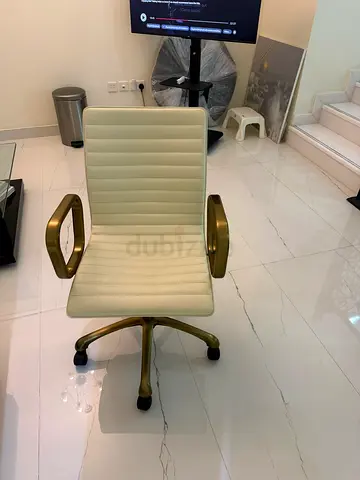 Crate & Barrel Ripple Ivory Leather Office Chair – Brass/Gold Frame