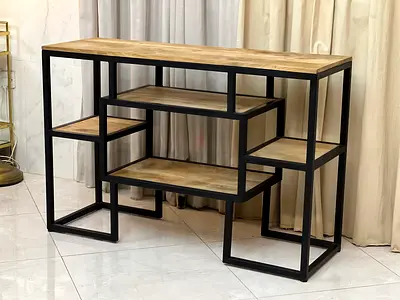 Industrial-style wooden console table with metal frame
