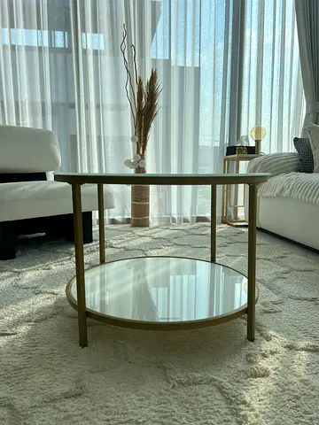 Custom-Made Side Table – Tempered Glass & Gold Wrought Iron