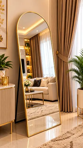 Full-Length Arched Floor Mirror with Gold Frame - Leaning Mirror
