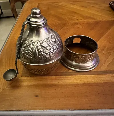 Vintage Decorative Silver-Plated  Bowl with Ladle and Stand