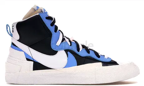Nike Blazer Mid Sneaker in Black, White & Light Blue - Sacai 12US