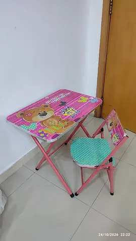 Kids Folding Table and Chair Set - Pink Bear Design, Lightly Used