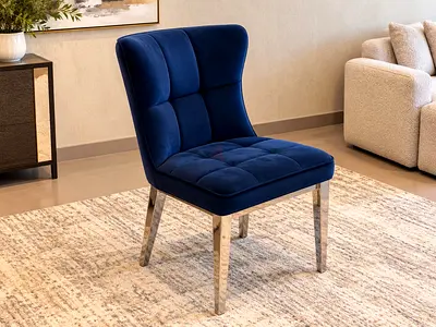 Blue Velvet Accent Dining Chair with Chrome Legs