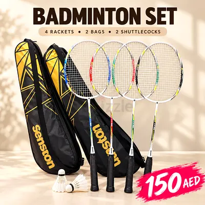 Set of 4 Badminton Rackets with 2 Bags and 2 Shuttlecocks - Used, Good Condition