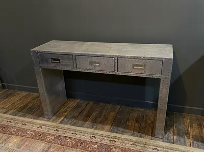Industrial Metal Console Table with 3 Drawers