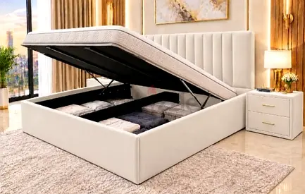 Upholstered Ottoman Storage Bed with Headboard - Kin size (Beige)180×200 ck