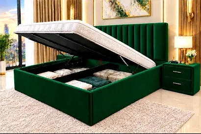 Green Velvet Ottoman Storage King Bed with Headboard including Mattress